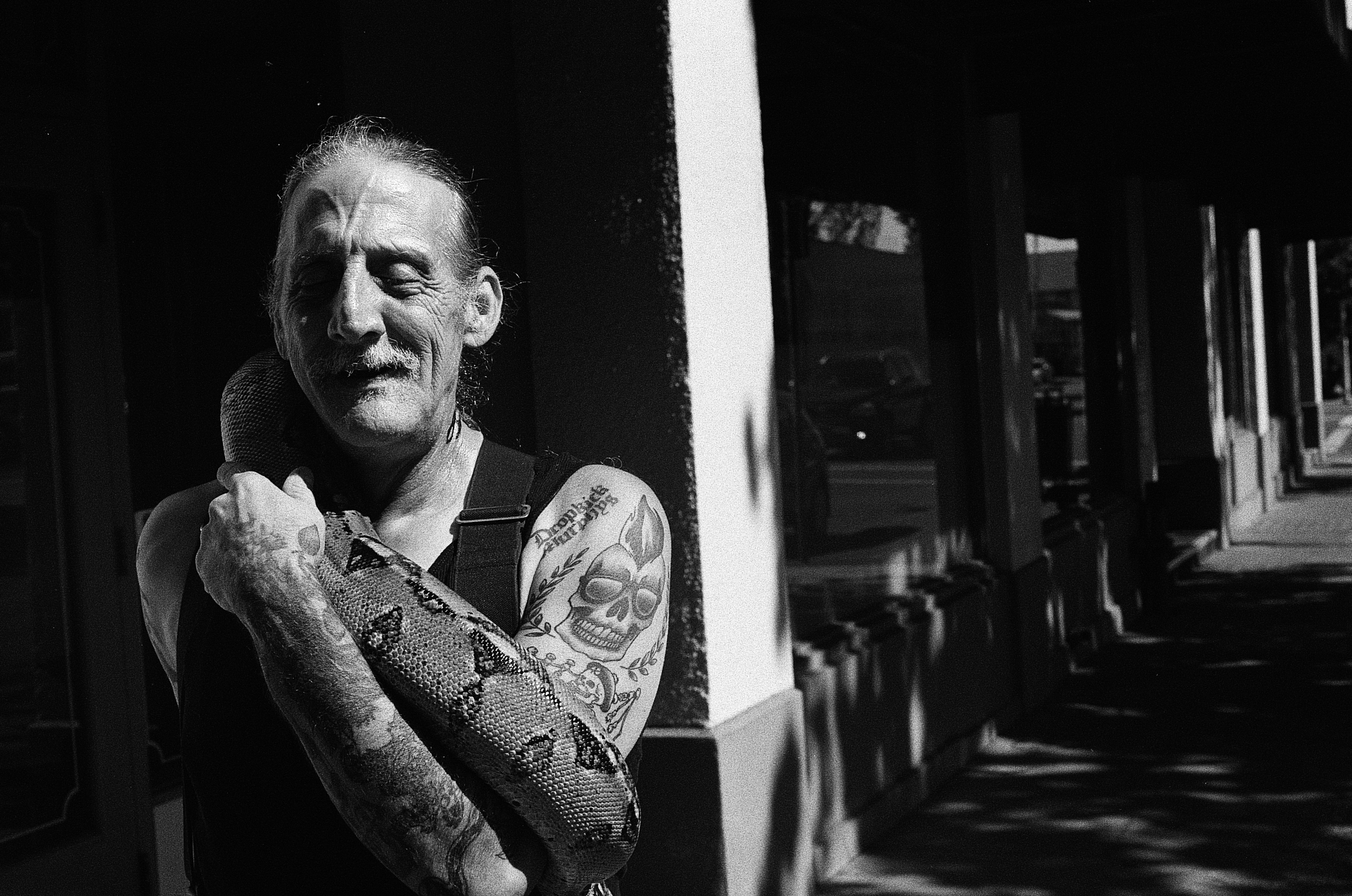 Portrait of man in black and white